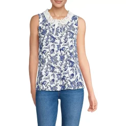 Women's Lightweight Jersey Button Front Lace Trim Tank