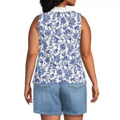 Women's Lightweight Jersey Button Front Lace Trim Tank