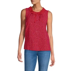 Women's Lightweight Jersey Button Front Lace Trim Tank