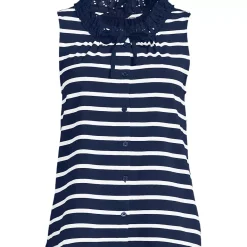 Women's Lightweight Jersey Button Front Lace Trim Tank