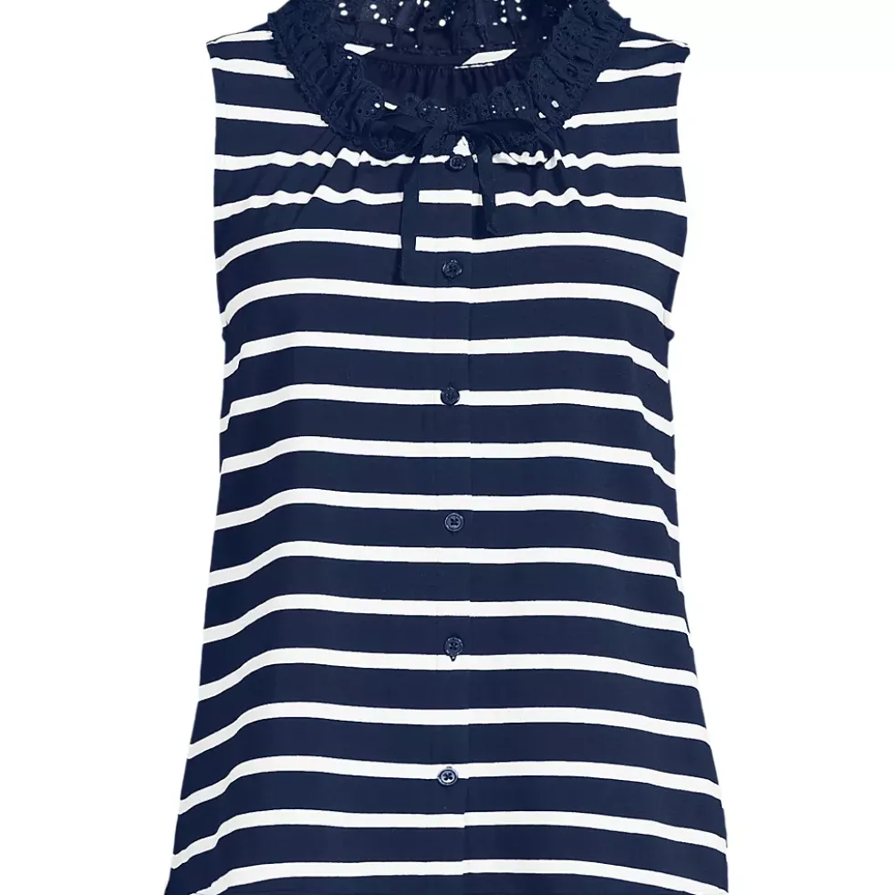 Women's Lightweight Jersey Button Front Lace Trim Tank
