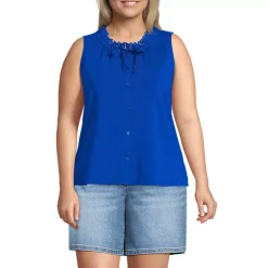 Women's Lightweight Jersey Button Front Lace Trim Tank