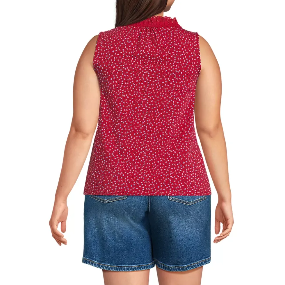 Women's Lightweight Jersey Button Front Lace Trim Tank