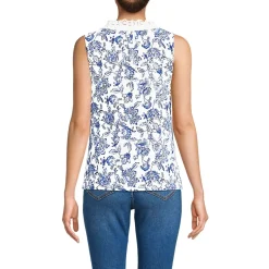 Women's Lightweight Jersey Button Front Lace Trim Tank