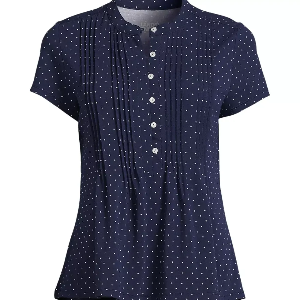 Women's Lightweight Jersey Button Pintuck Top