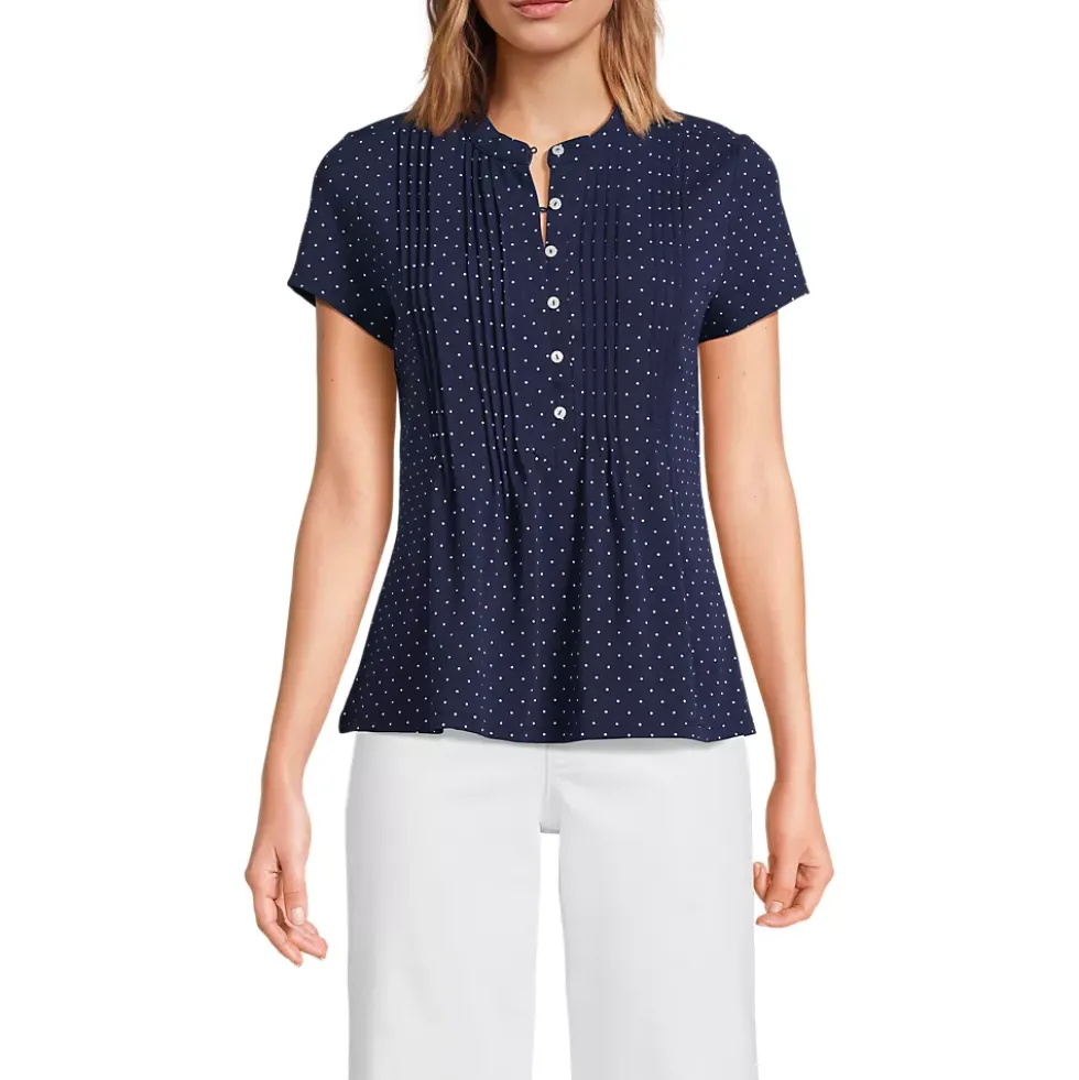 Women's Lightweight Jersey Button Pintuck Top