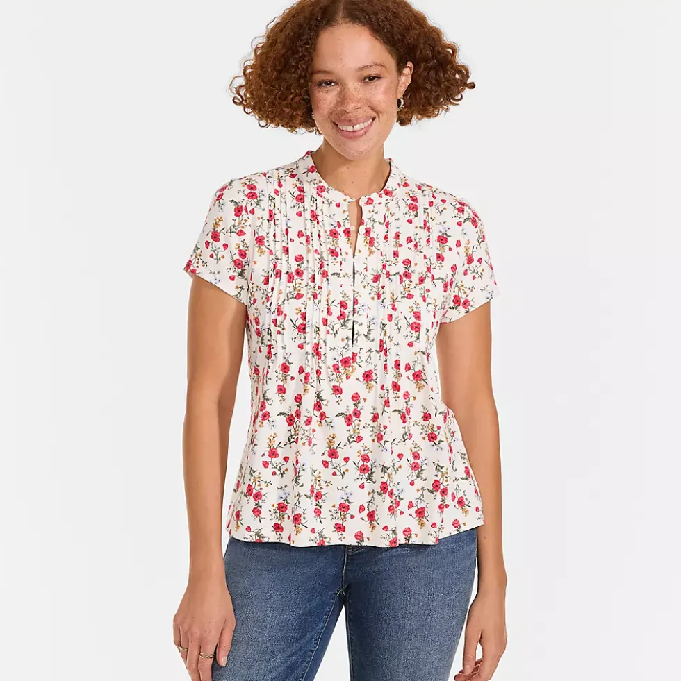 Women's Lightweight Jersey Button Pintuck Top