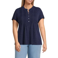 Women's Lightweight Jersey Button Pintuck Top
