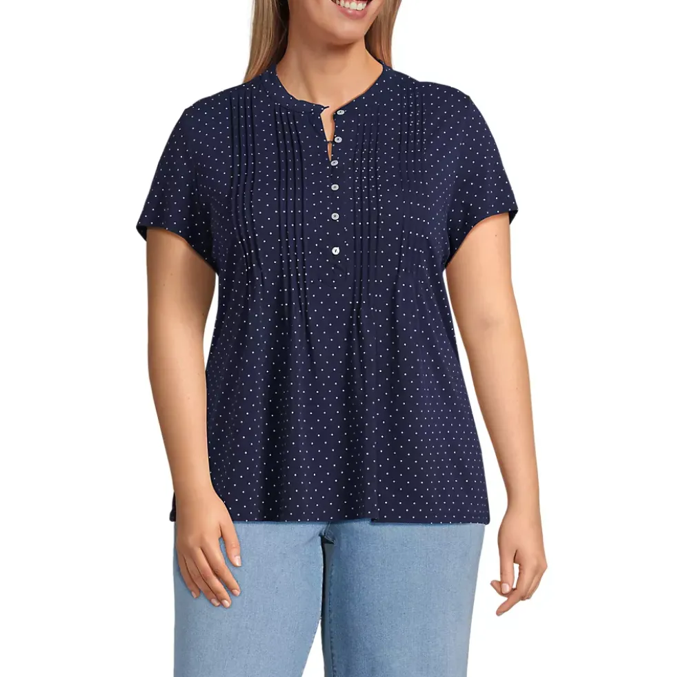 Women's Lightweight Jersey Button Pintuck Top