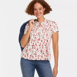 Women's Lightweight Jersey Button Pintuck Top