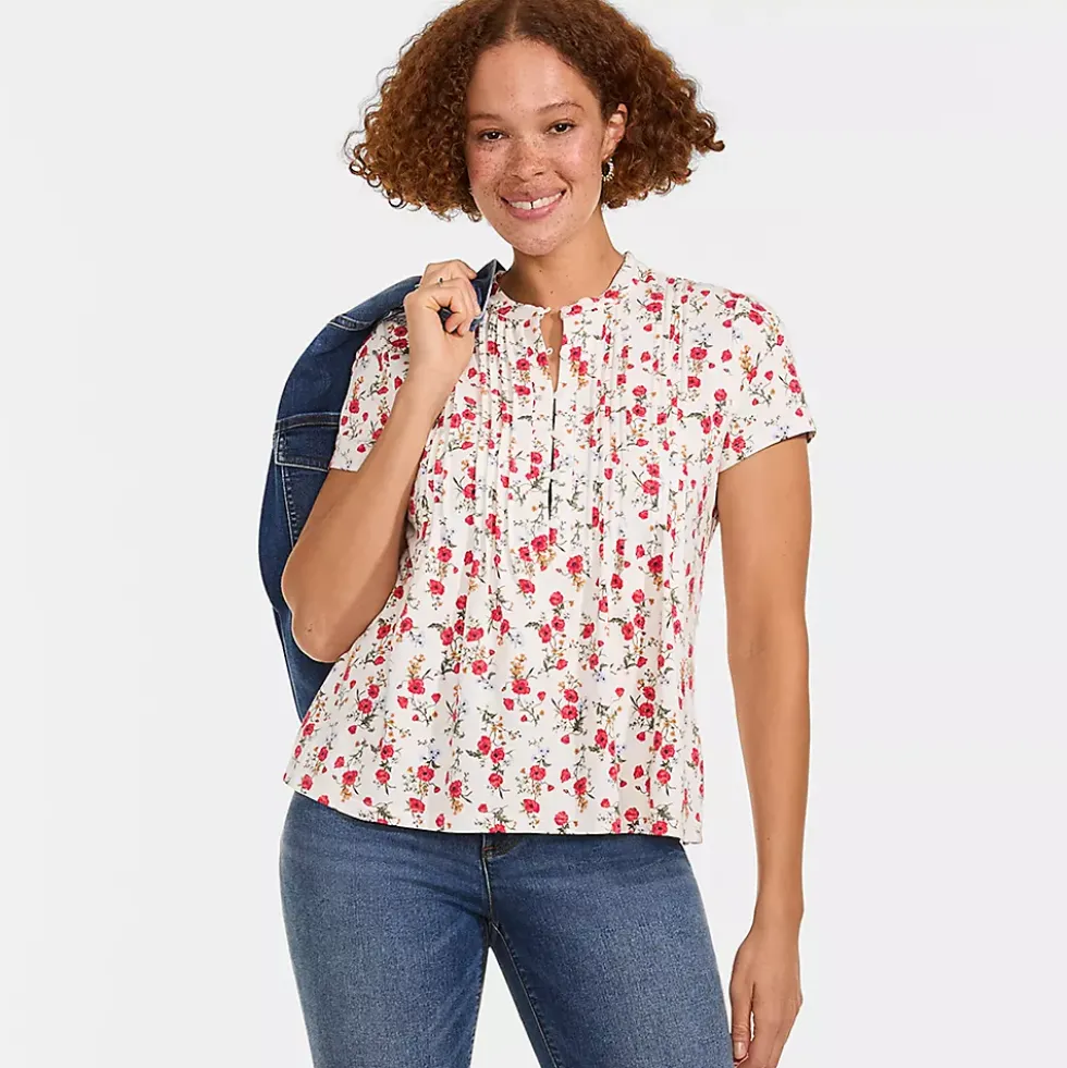 Women's Lightweight Jersey Button Pintuck Top