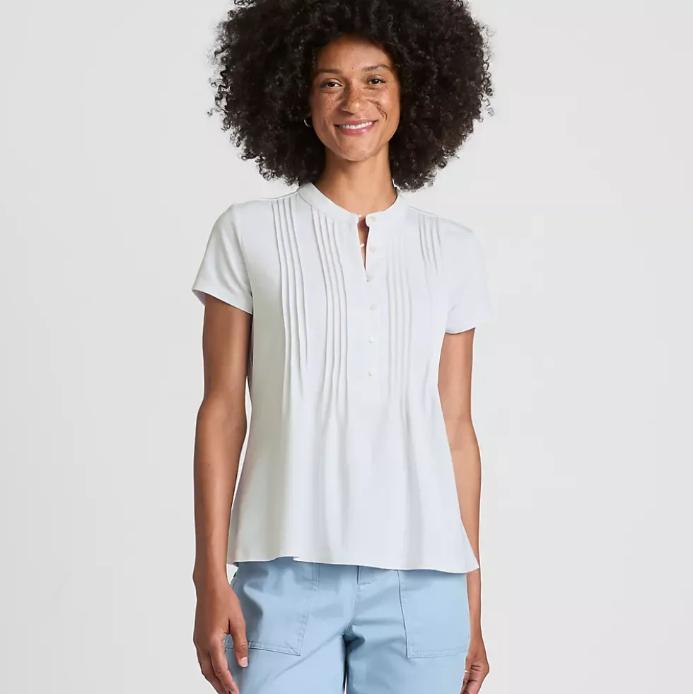 Women's Lightweight Jersey Button Pintuck Top