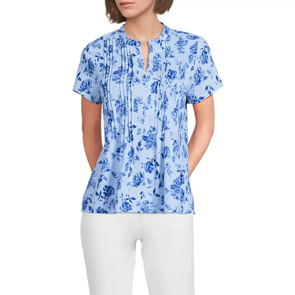 Women's Lightweight Jersey Button Pintuck Top
