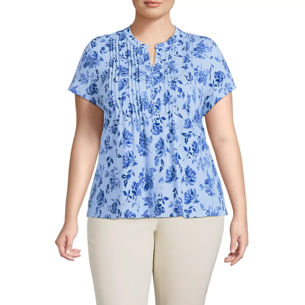 Women's Lightweight Jersey Button Pintuck Top