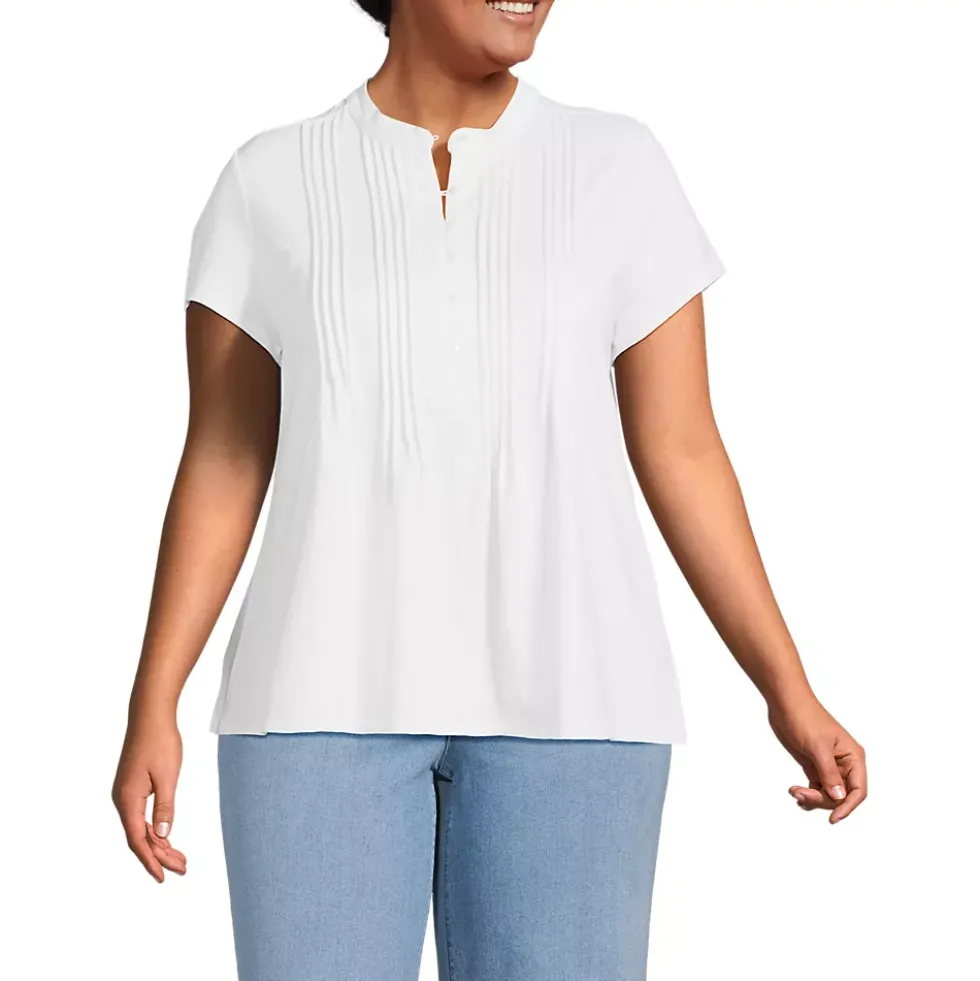 Women's Lightweight Jersey Button Pintuck Top