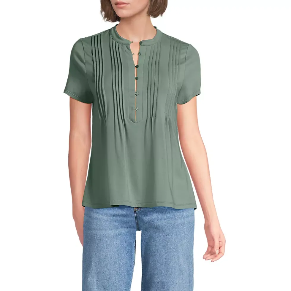 Women's Lightweight Jersey Button Pintuck Top