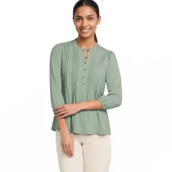 Women's Lightweight Jersey Button Pintuck Top