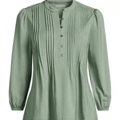 Women's Lightweight Jersey Button Pintuck Top