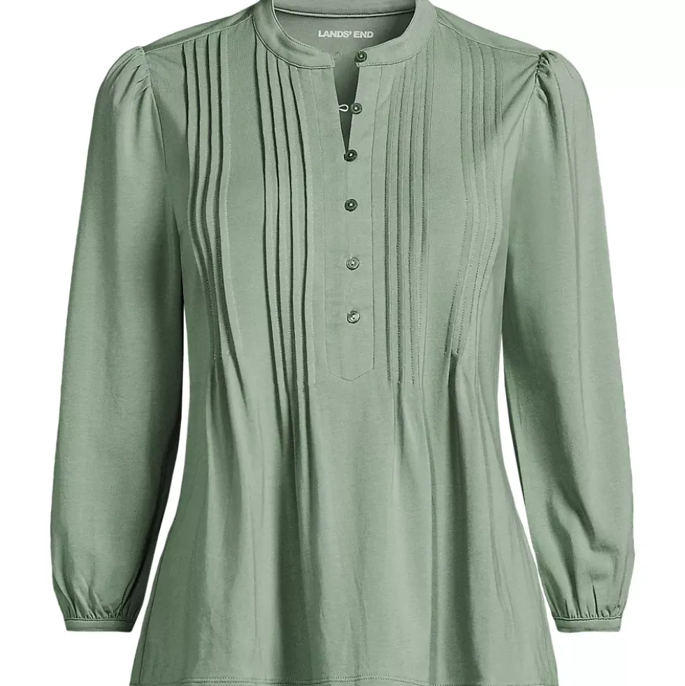 Women's Lightweight Jersey Button Pintuck Top