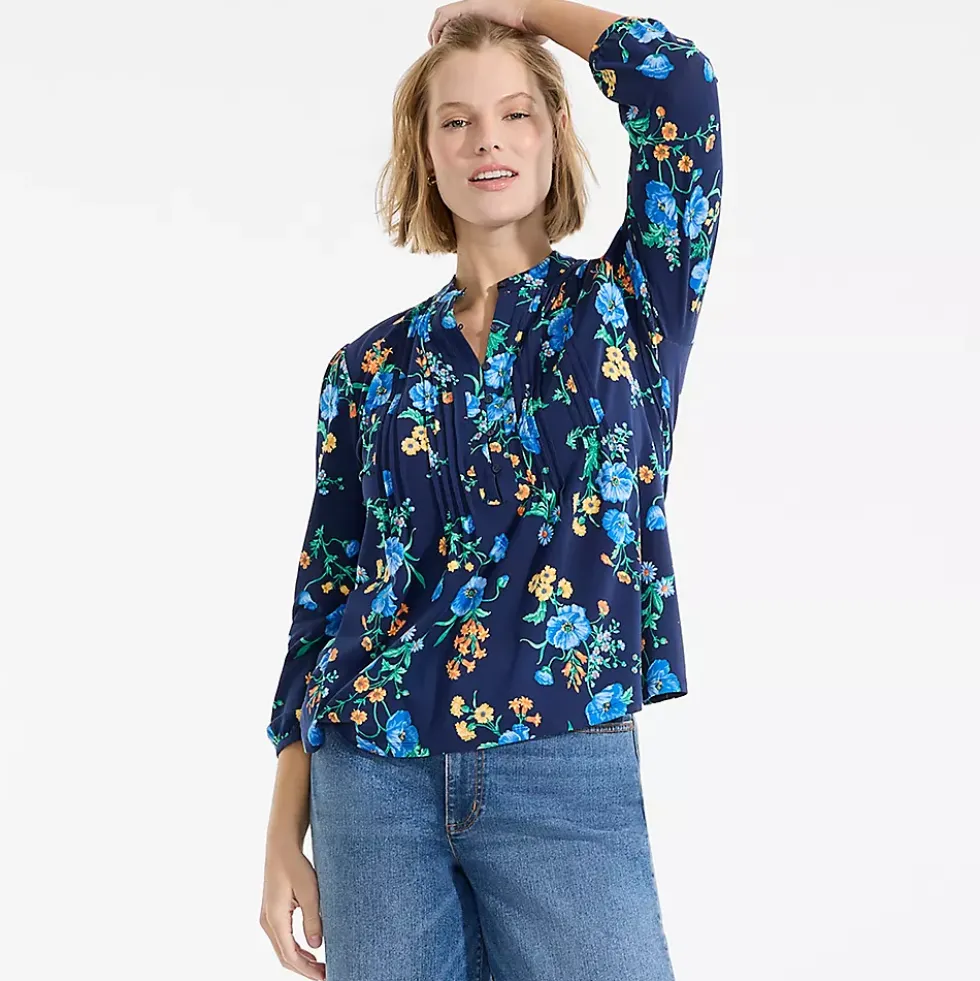 Women's Lightweight Jersey Button Pintuck Top