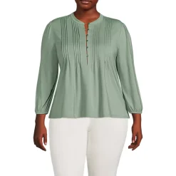 Women's Lightweight Jersey Button Pintuck Top