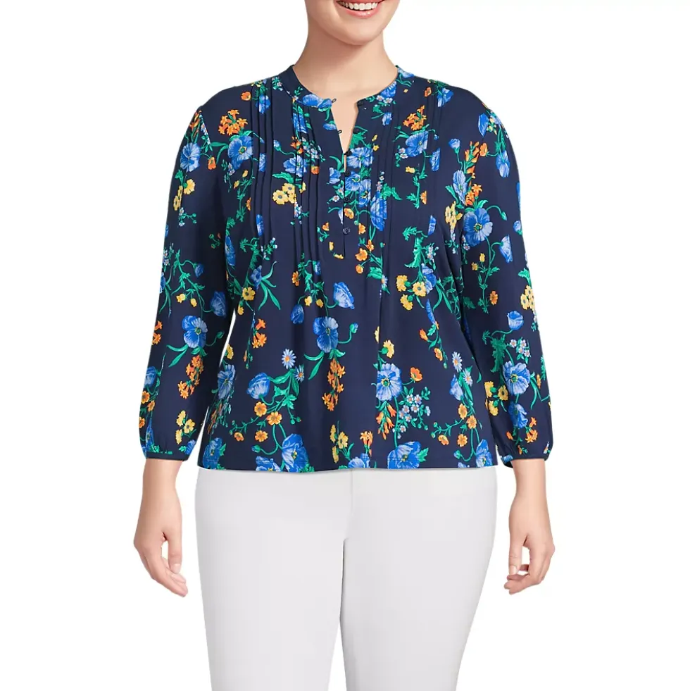 Women's Lightweight Jersey Button Pintuck Top