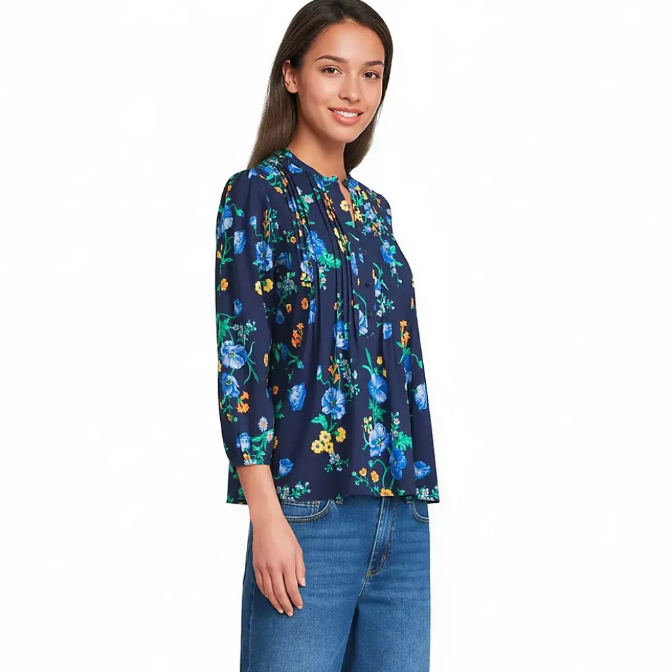 Women's Lightweight Jersey Button Pintuck Top