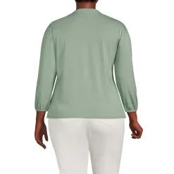 Women's Lightweight Jersey Button Pintuck Top