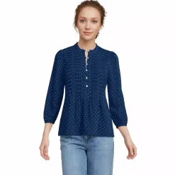 Women's Lightweight Jersey Button Pintuck Top