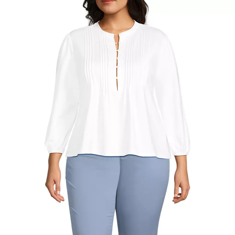 Women's Lightweight Jersey Button Pintuck Top