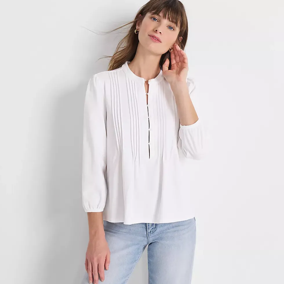 Women's Lightweight Jersey Button Pintuck Top