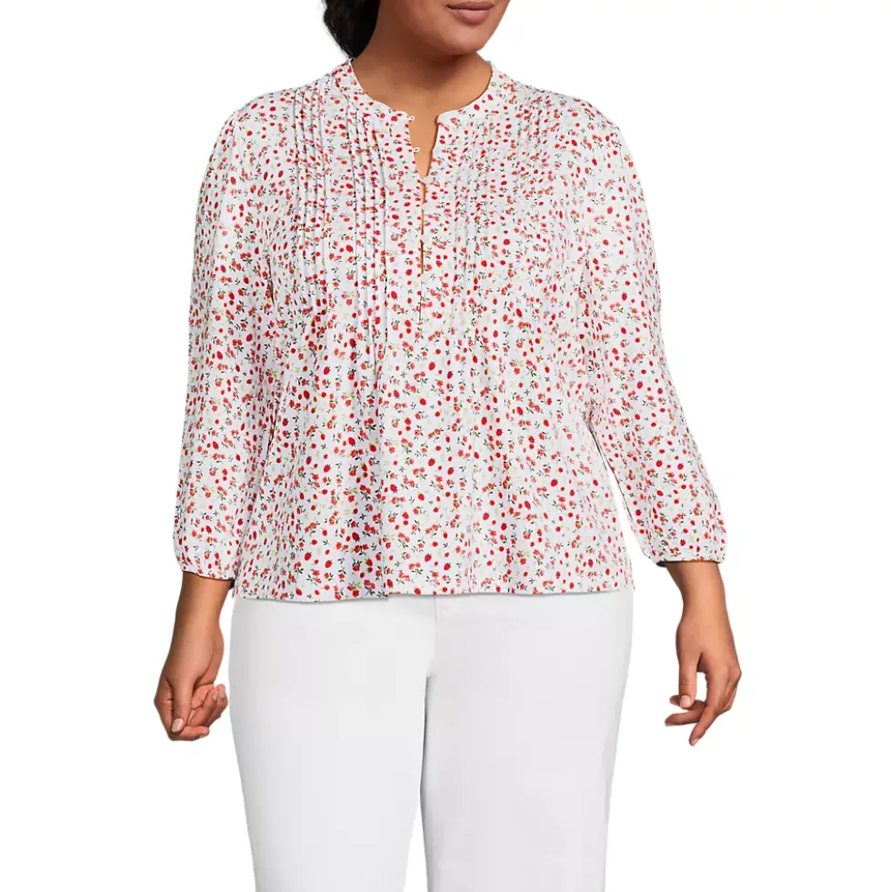 Women's Lightweight Jersey Button Pintuck Top