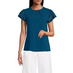 Women's Lightweight Jersey Crew Neck Ruffle Sleeve Flowy Top