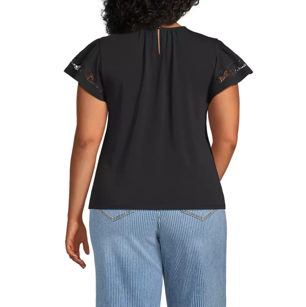 Women's Lightweight Jersey Crew Neck Ruffle Sleeve Flowy Top