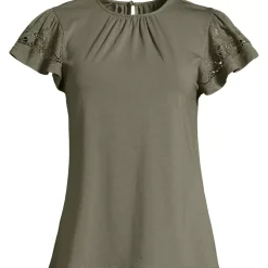 Women's Lightweight Jersey Crew Neck Ruffle Sleeve Flowy Top