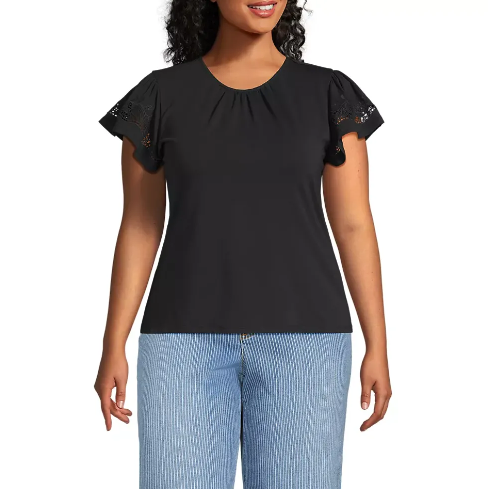 Women's Lightweight Jersey Crew Neck Ruffle Sleeve Flowy Top