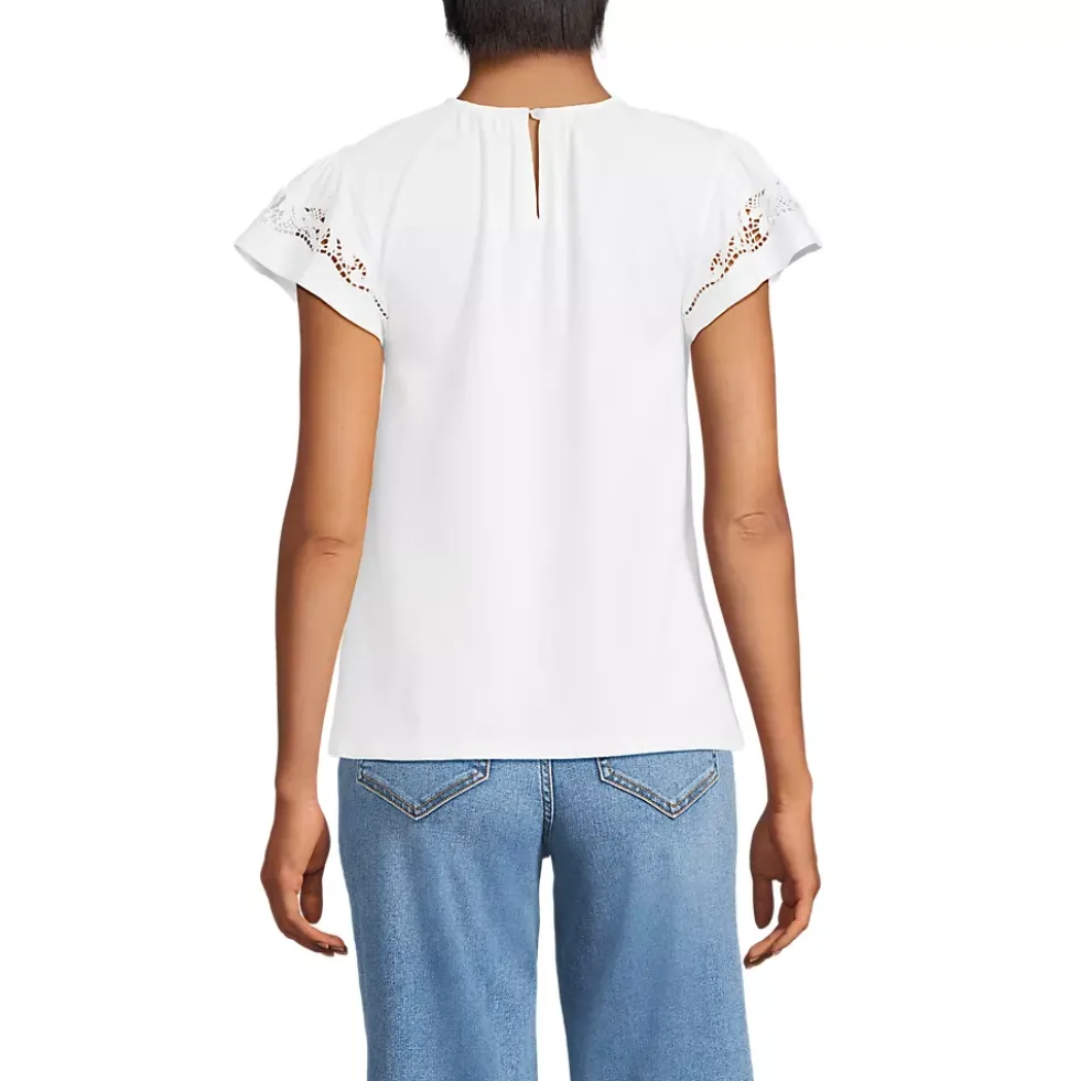 Women's Lightweight Jersey Crew Neck Ruffle Sleeve Flowy Top
