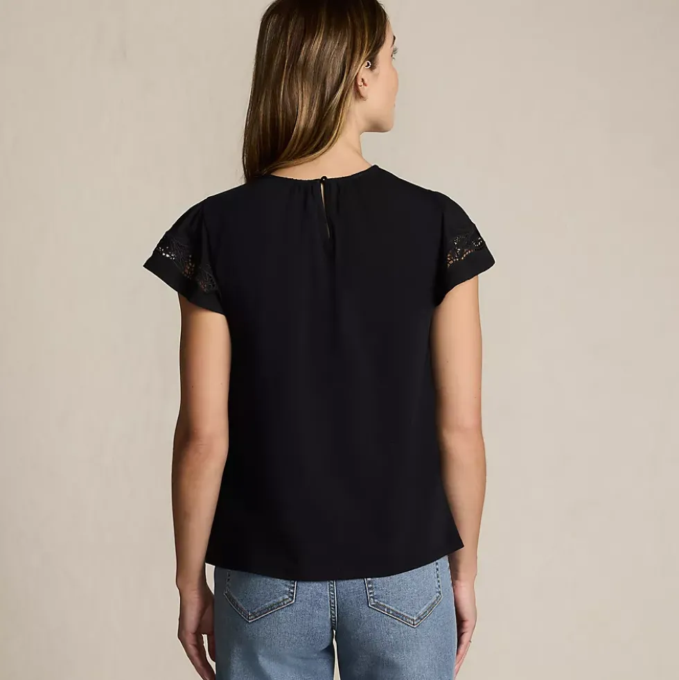 Women's Lightweight Jersey Crew Neck Ruffle Sleeve Flowy Top