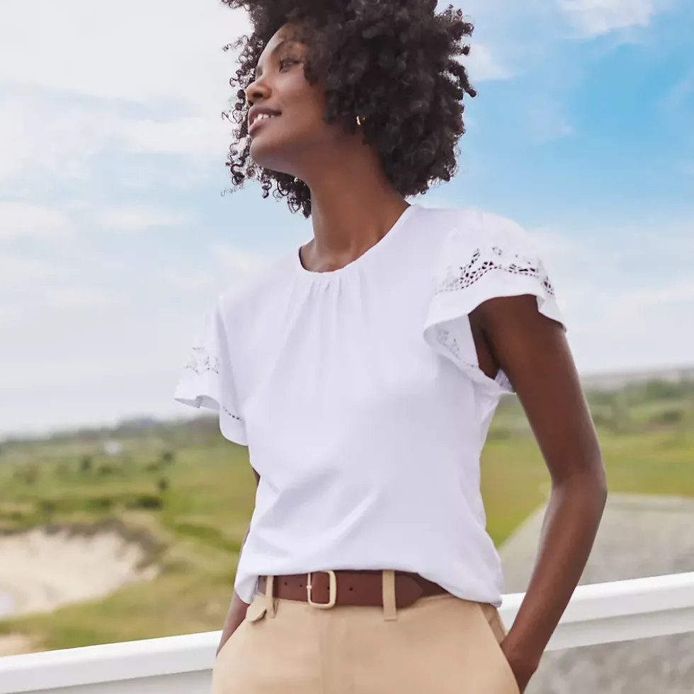 Women's Lightweight Jersey Crew Neck Ruffle Sleeve Flowy Top