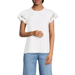 Women's Lightweight Jersey Crew Neck Ruffle Sleeve Flowy Top