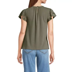 Women's Lightweight Jersey Crew Neck Ruffle Sleeve Flowy Top