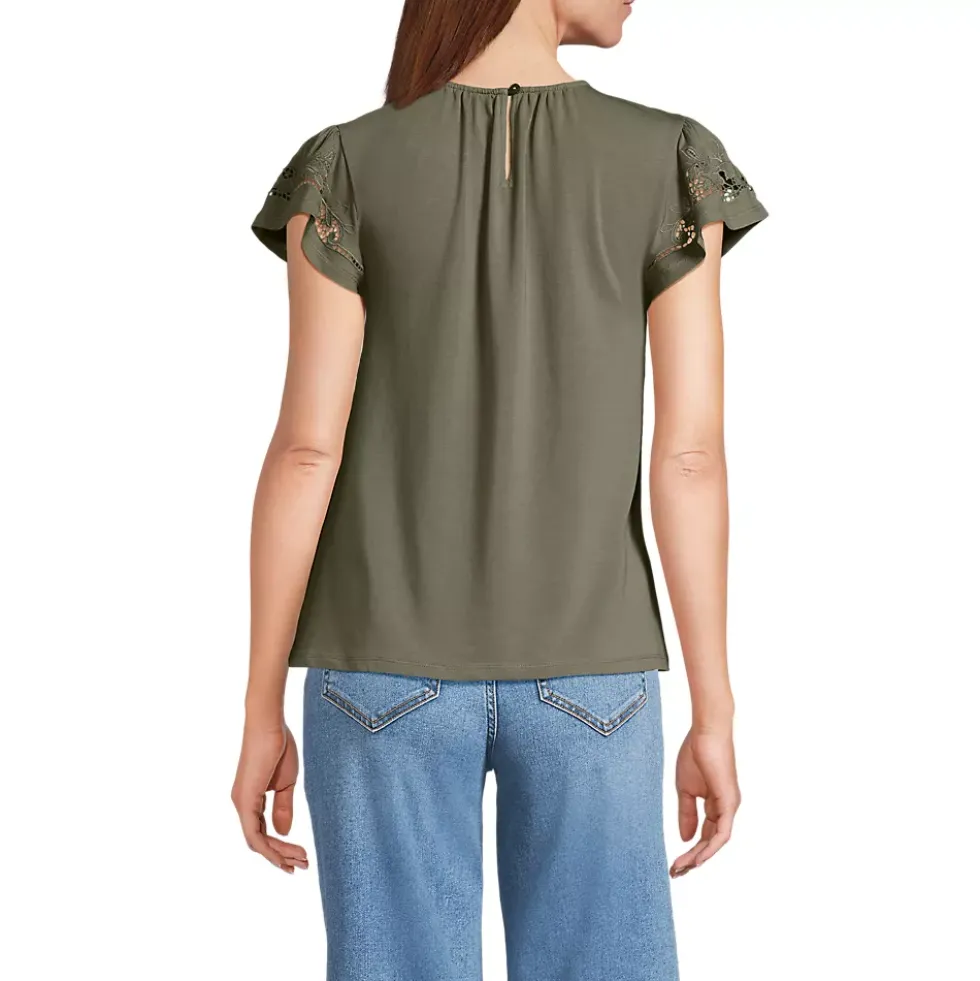 Women's Lightweight Jersey Crew Neck Ruffle Sleeve Flowy Top