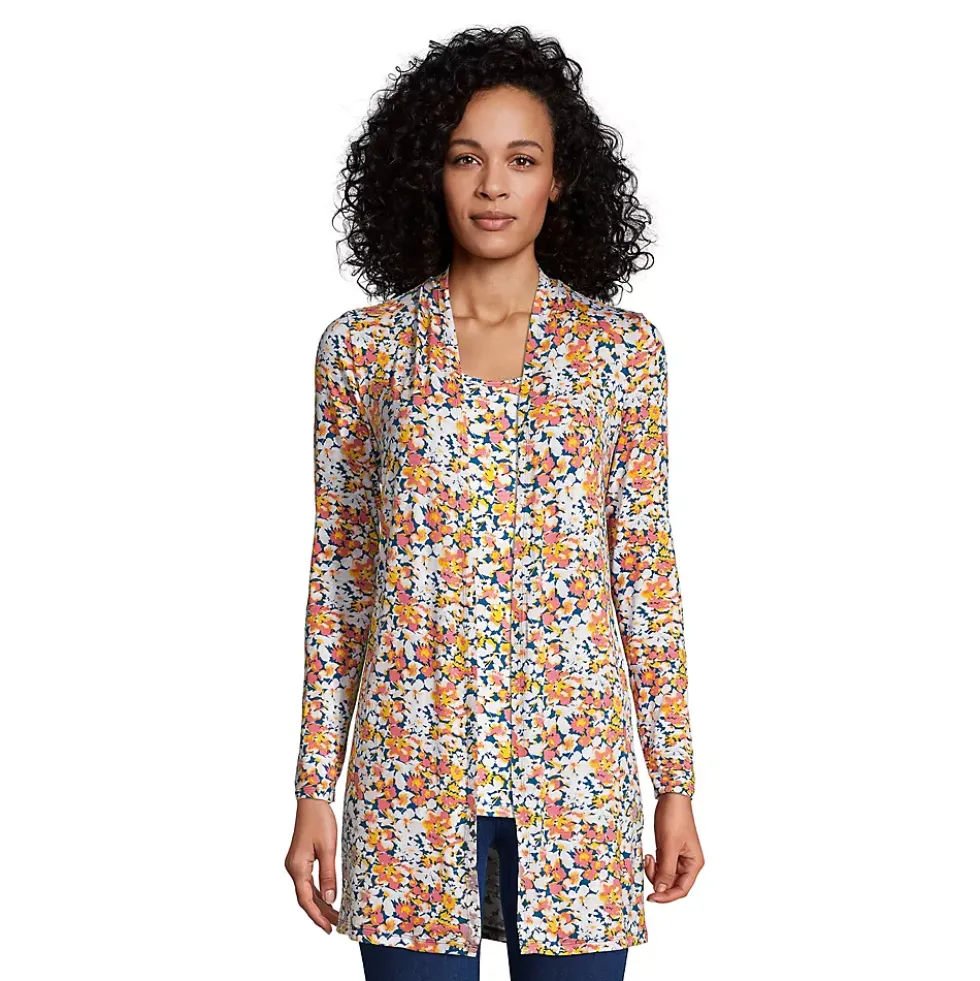 Women's Lightweight Jersey Knit Long Cardigan Print