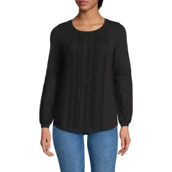 Women's Lightweight Jersey Lace Mix Long Sleeve Pintuck Top
