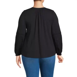 Women's Lightweight Jersey Lace Mix Long Sleeve Pintuck Top