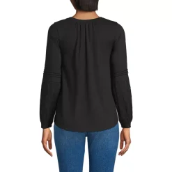Women's Lightweight Jersey Lace Mix Long Sleeve Pintuck Top