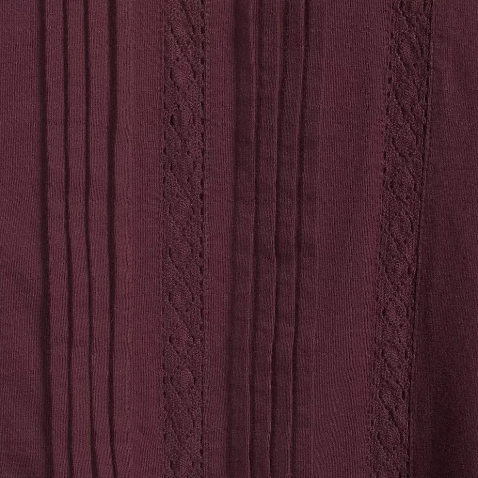 Women's Lightweight Jersey Lace Mix Long Sleeve Pintuck Top