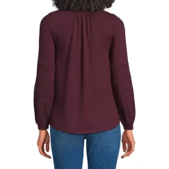 Women's Lightweight Jersey Lace Mix Long Sleeve Pintuck Top