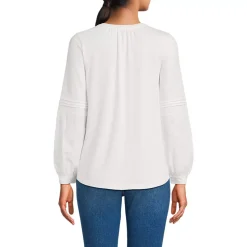Women's Lightweight Jersey Lace Mix Long Sleeve Pintuck Top