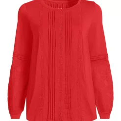 Women's Lightweight Jersey Lace Mix Long Sleeve Pintuck Top